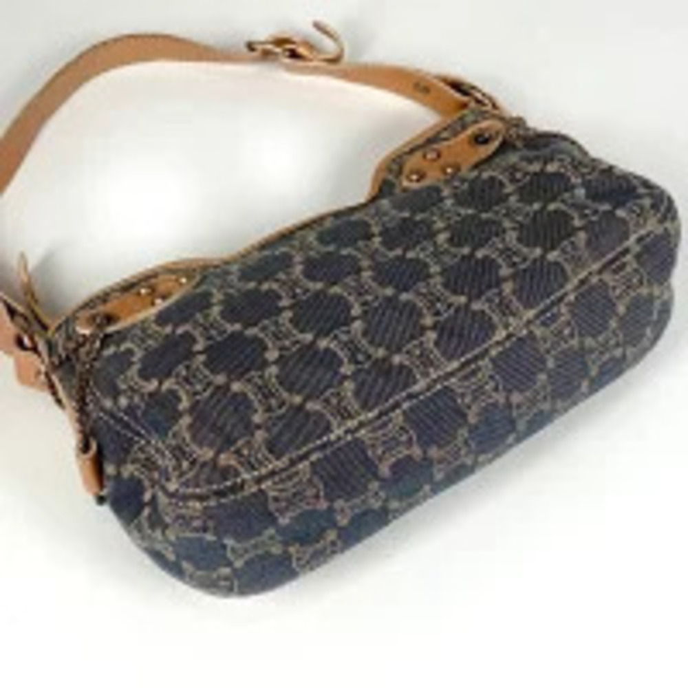 Celine Denim Glitter Shoulder Bag Paris Hobo Blue Macadam Brown